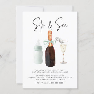Sip & See Elegancolor Green Baby Boy Einladung
