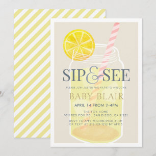 Sip & See Lemonade Mason Jar Beige Babydusche Einladung