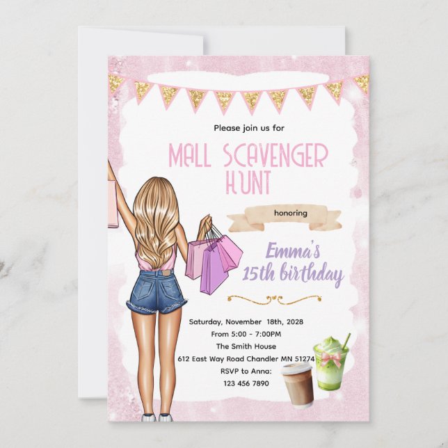 Sip Shop mall scavenger hunt Invitation (Devant)