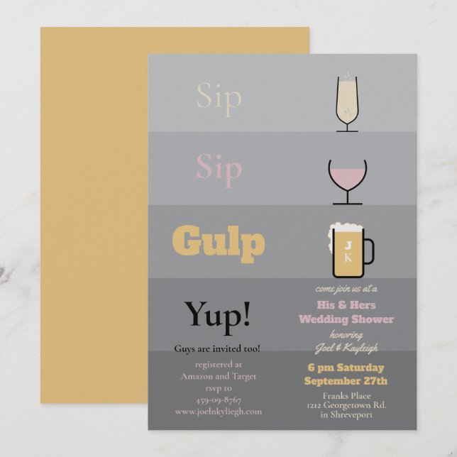 Sip Sip Gulp Polterabend Einladungen (Vorne/Hinten)