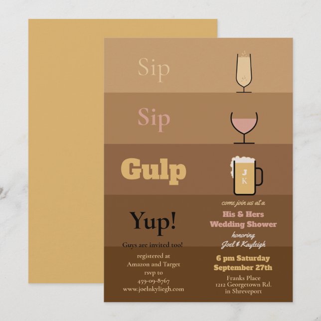 Sip Sip Gulp Polterabend Einladungen (Vorne/Hinten)