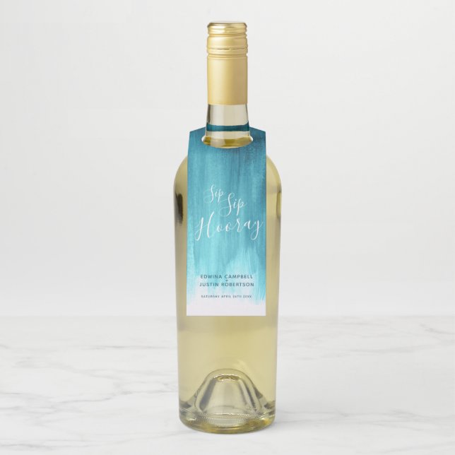 Sip Sip Hooray benutzerdefinierte Hochzeit abstrak Flaschenanhänger (Auf Flasche)