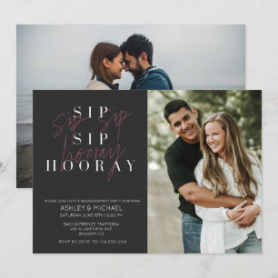 Sip Sip Hooray Black 2 Foto Engagement Party Einladung