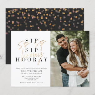 Sip Sip Hooray Black Gold Foto Couple Dusche Einladung