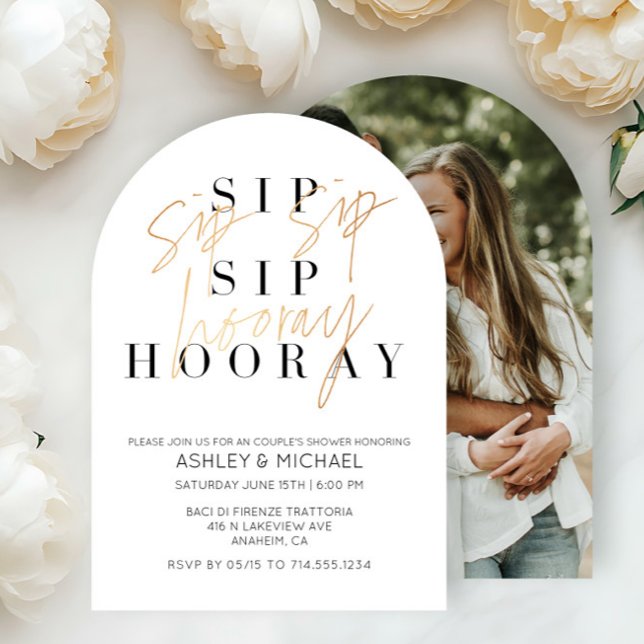 Sip Sip Hooray Black Gold Foto Couple Dusche Einladung (Von Creator hochgeladen)