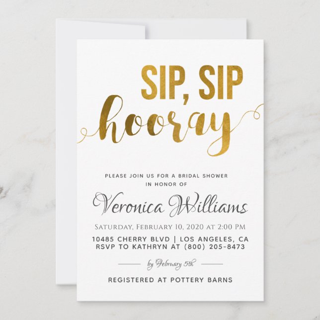 Sip Sip Hooray Bridal Dusche Einladung (Vorderseite)