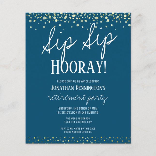 Sip Sip Hooray Elegantes Party für Goldene Rente (Vorderseite)