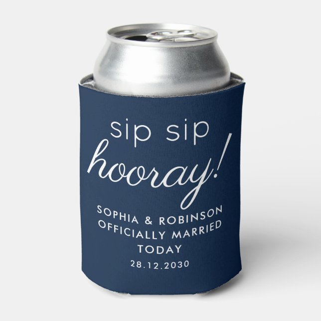 Sip Sip Hooray Gastgeschenk Hochzeit Navy Blue Fun Dosenkühler (Kanne Vorderseite)