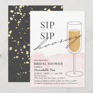 Sip Sip Hooray Gold Champagne Pink Brautparty Einladung