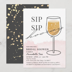 Sip Sip Hooray Gold Weinglas Pink Brautparty Einladung