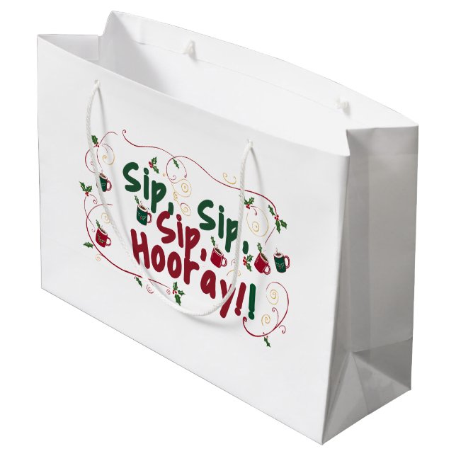 Sip, Sip, Hooray, Holiday Ansammlung Design! Große Geschenktüte (Rückseite Schrägansicht)