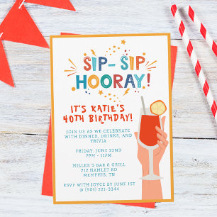 Sip Sip Hooray Invitation de fête d'anniversaire