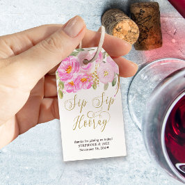 Sip Sip Hooray Kalligraphie Pink und Gold Floral Geschenkanhänger