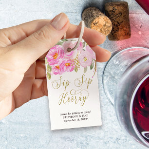 Sip Sip Hooray Kalligraphie Pink und Gold Floral Geschenkanhänger