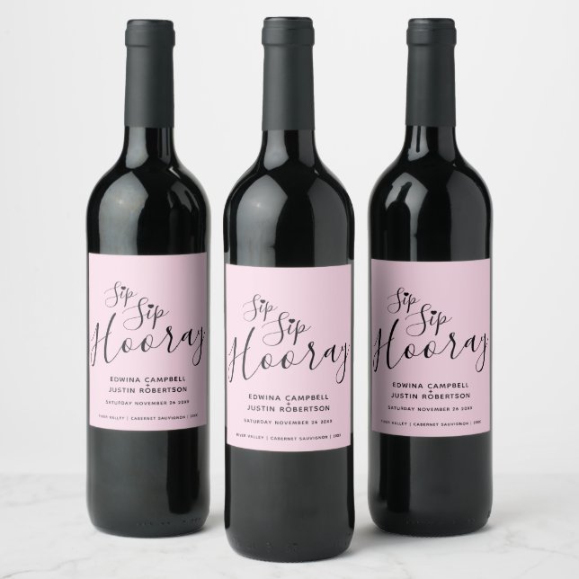 Sip Sip Hooray mariage rose coeur noir Étiquette d (Bouteilles)