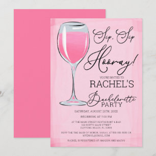 Sip Sip Hooray Pink Junggeselinnen-Abschied Einladung