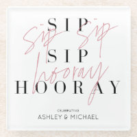 Sip Sip Hooray Schwarz-weiß Pink Engagement Party