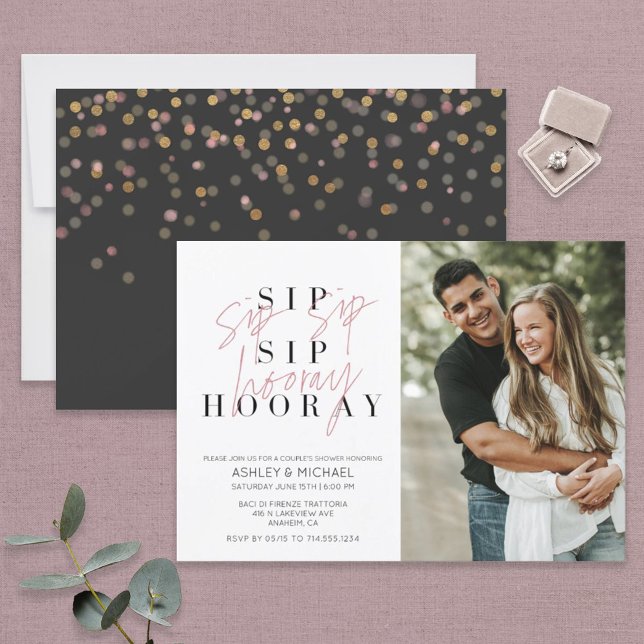 Sip Sip Hooray Schwarz-weißes Foto Couple Dusche Einladung (Von Creator hochgeladen)