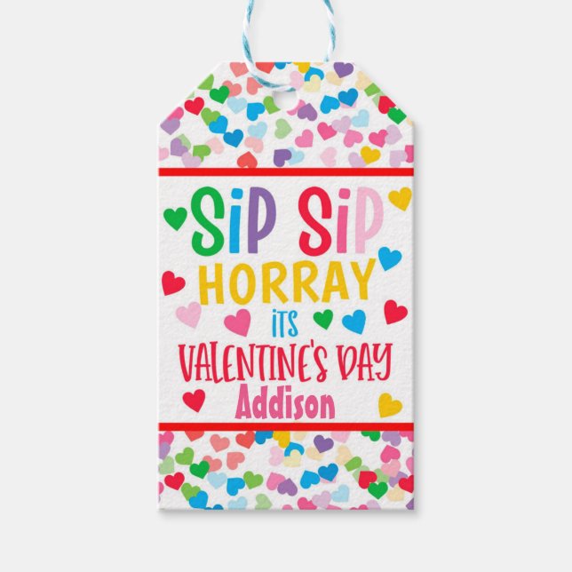 Sip SIp Hooray Strohvalentin zugunsten Round Favor Geschenkanhänger (Vorderseite)