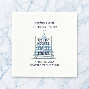 Sip Sip Hurra Nautical 21. Geburtstag Servietten