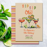Sip Sip Margarita Colorful Fiesta 30. Geburtstag Einladung<br><div class="desc">Eine bunte, lustige Party Einladung zum 30. Geburtstag für Frauen mit einem Fiesta-Thema, mit einem Aquarellbild von drei Margarita-Gläsern mit einem kleinen Sombrero und dem Titel "Sip Sip Ole". Ein fröhliches Design zum 30. Geburtstag lädt zu einem Dinner am 30. Geburtstag ein, der mit Margaritas und einem Mädchenabend, einem Margarita-Party,...</div>