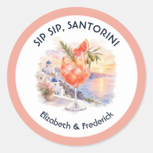 Sip Sip Santorini Ziel Griechenland Hochzeit Runder Aufkleber