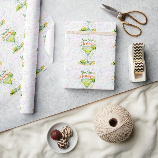 Sip Sip Sip Horray Bubbles Birthday Party Geschenkpapier (Kunsthandwerk)