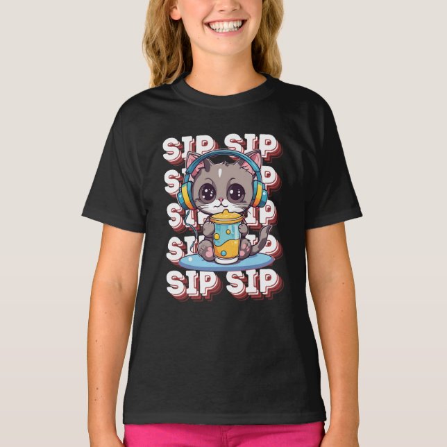 Sip Sip Sip Sip Katze T-Shirt (Vorderseite)