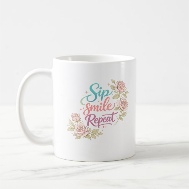 Sip Smile Repeat Floral Coffee Mug Kaffeetasse (Links)
