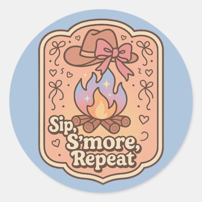 Sip, S'more, Repeat - Retro Camp Badge Runder Aufkleber (Vorderseite)