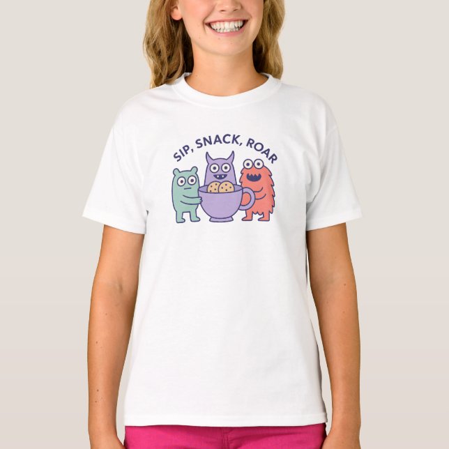 Sip, Snack, Roar – Cute Monster Cookie Party Desig T-Shirt (Vorderseite)
