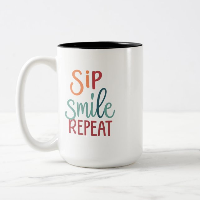 Sip, Sourire, Répéter - Mug à deux tons 15 oz (Gauche)