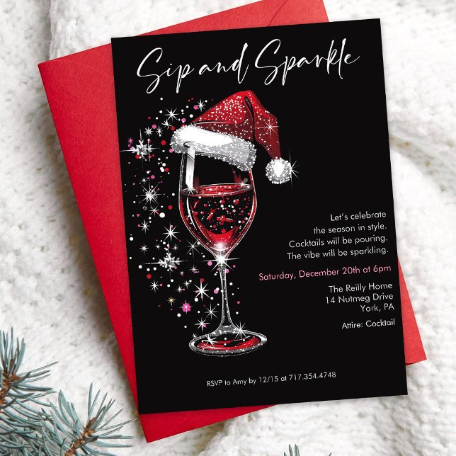 Sip & Sparkle Holiday Cocktail Party Wine Glass Einladung (Von Creator hochgeladen)