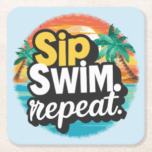 Sip, Swim, Wiederholung, Sommerzeit Spaß am Strand Rechteckiger Pappuntersetzer