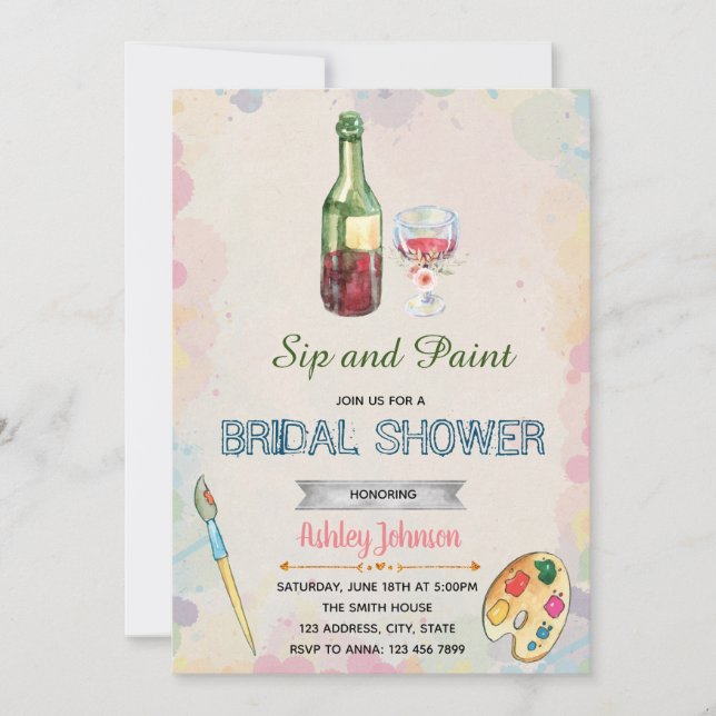 Sip- und Farben-Party Einladung (Vorderseite)