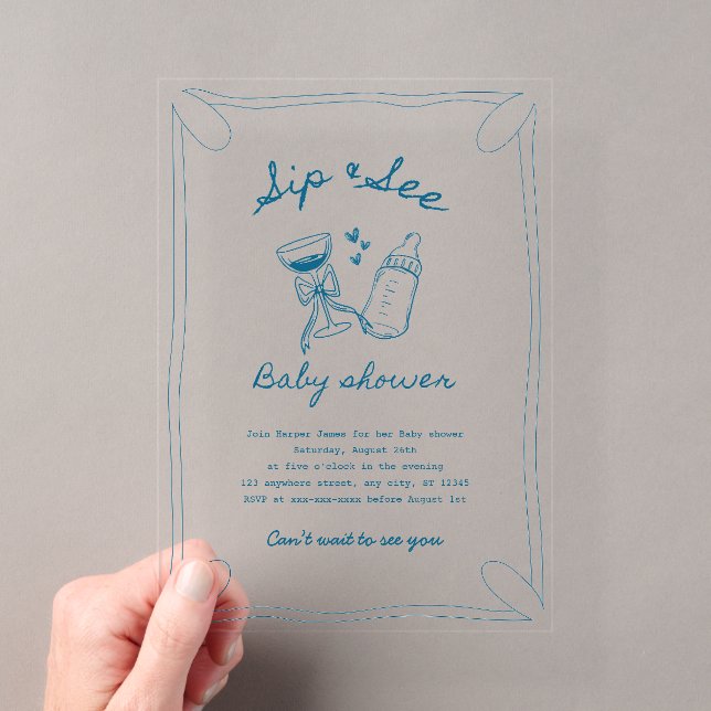 Sip & voir garçon baby shower acrylique invitation (In situ (ordinateur de poche))