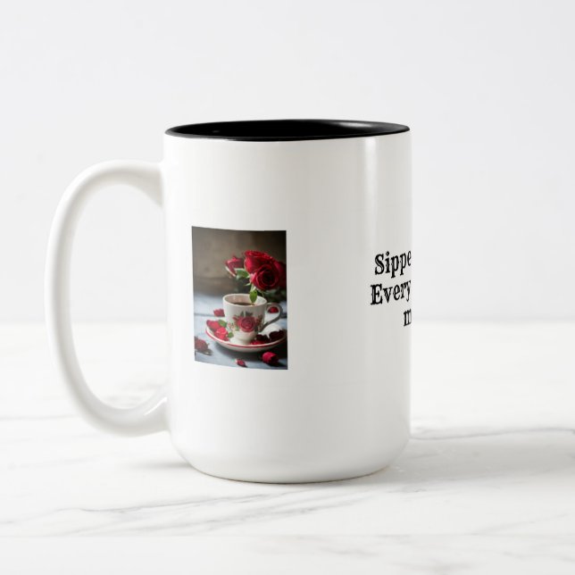 "Sipped with Liebe" Whimsical Dragon Coffee Tasse (Links)
