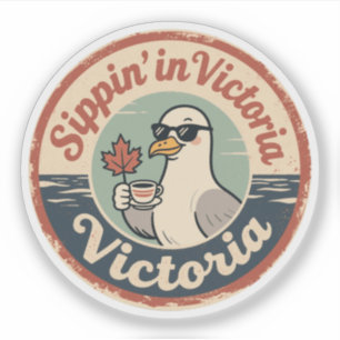 Sippin" in Victoria mit einem Funny Seagull-Kaffee Aufkleber