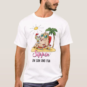 Sippin' On Sun and Fun - Funny Llama Cartoon T-Shirt