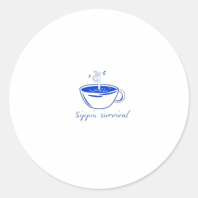 Sippin Survival" Minimalist Coffee Graphic Tee  Runder Aufkleber (Vorderseite)