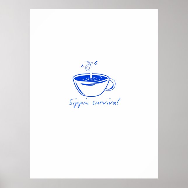 "Sippin Survival" Minimalistisches Coffee Grafik T Poster (Vorne)