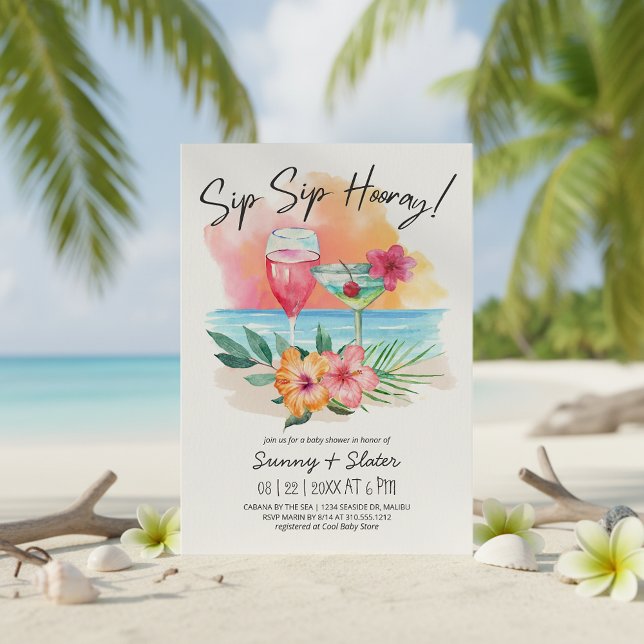 Sippin' | Tropical Beach Baby Dusche Einladung (Von Creator hochgeladen)