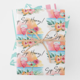 Sippin' | Tropical Beach Hibiskus Hooray Geschenkpapier Set