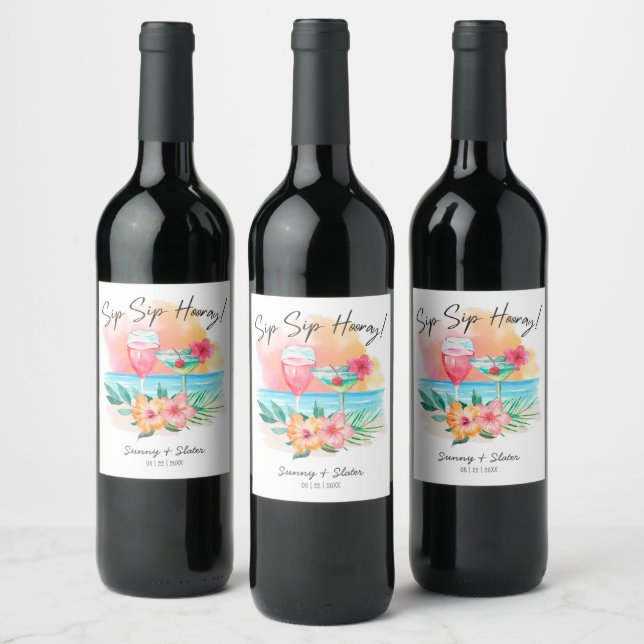 Sippin' | Tropical Beach Sip Hooray Weinetikett (Flaschen)