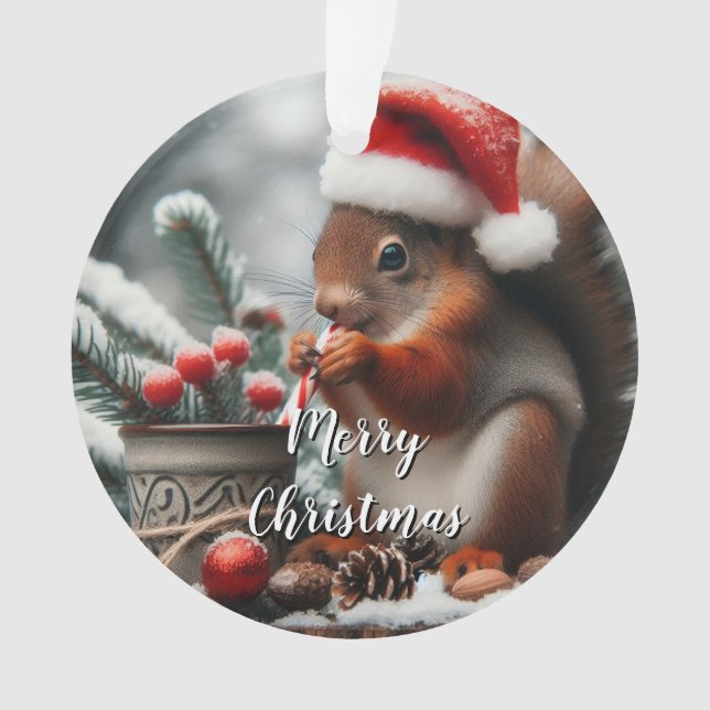 Sipping Eichhörnchen Acrylic Christmas Ornament (Vorderseite)