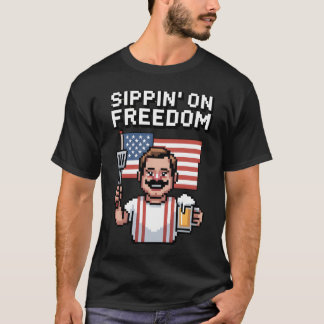 Sipping on Freedom Pixel Art 4 juillet T-shirt