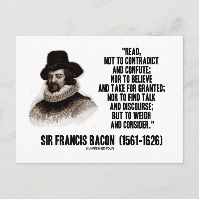 Sir Francis Bacon liest Zitat abwägen Postkarte (Vorderseite)