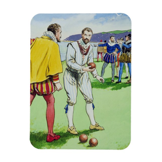 Sir Francis Drake (1540/3-96), spielend Schalen, v Magnet (Vertikal)