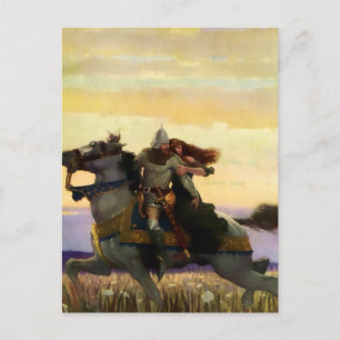 Sir Lancelot reitet mit Guinevere davon von NC Wye Postkarte