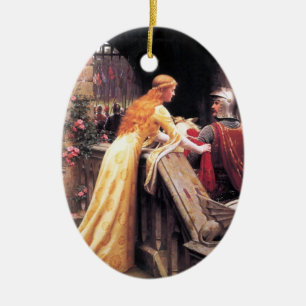 Sir Lancelot und Guinevere auf der Treppe Keramikornament
